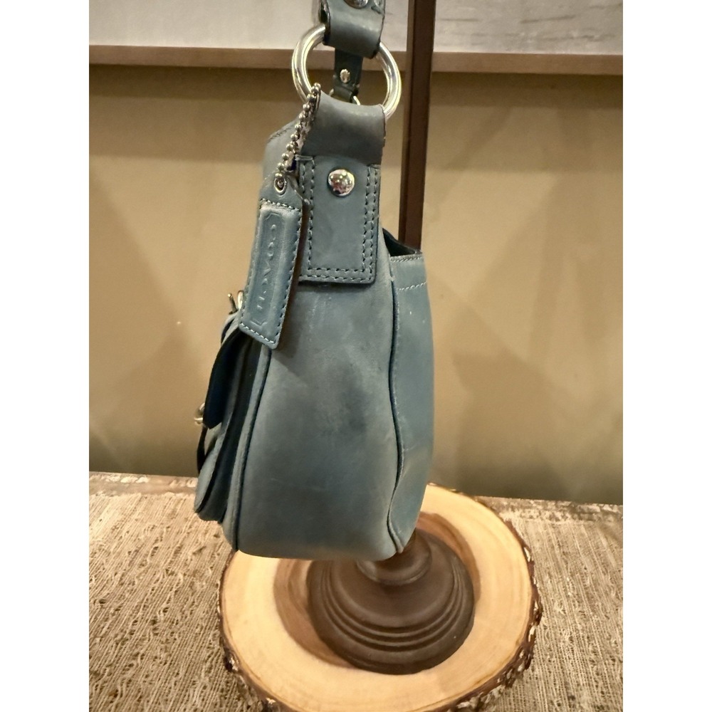 Vintage Y2K Coach Leather Chelsea flap pocket Shoulder Bag turquoise RARE F14014 - Picture 12 of 16
